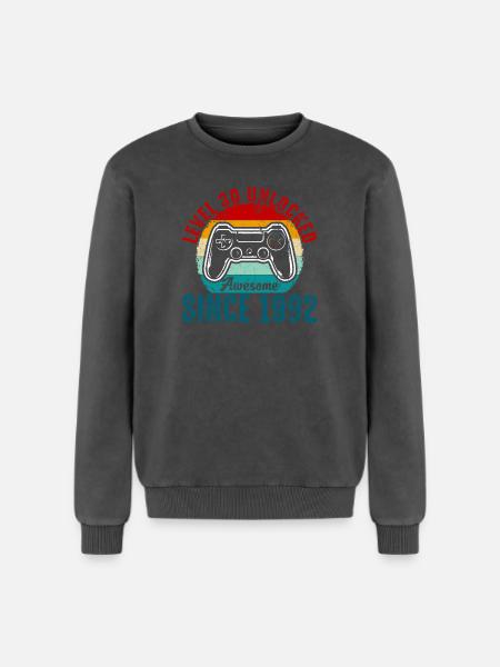 Level 30 Entsperrtes Retro-Controller-Tee - Relaxed Unisex Premium Acid-Washed Sweatshirt - Schwarz Acid Wash