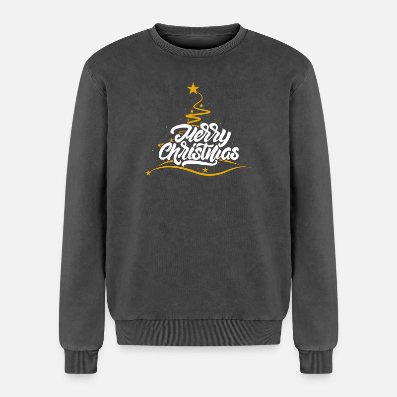 Merry Christmas Script Tree - Relaxed Unisex Premium Acid Washed Sweatshirt - acid washed black