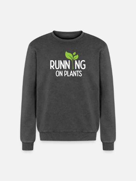 Running On Plants - Relaxed Unisex Premium Acid Washed Sweatshirt - acid washed black