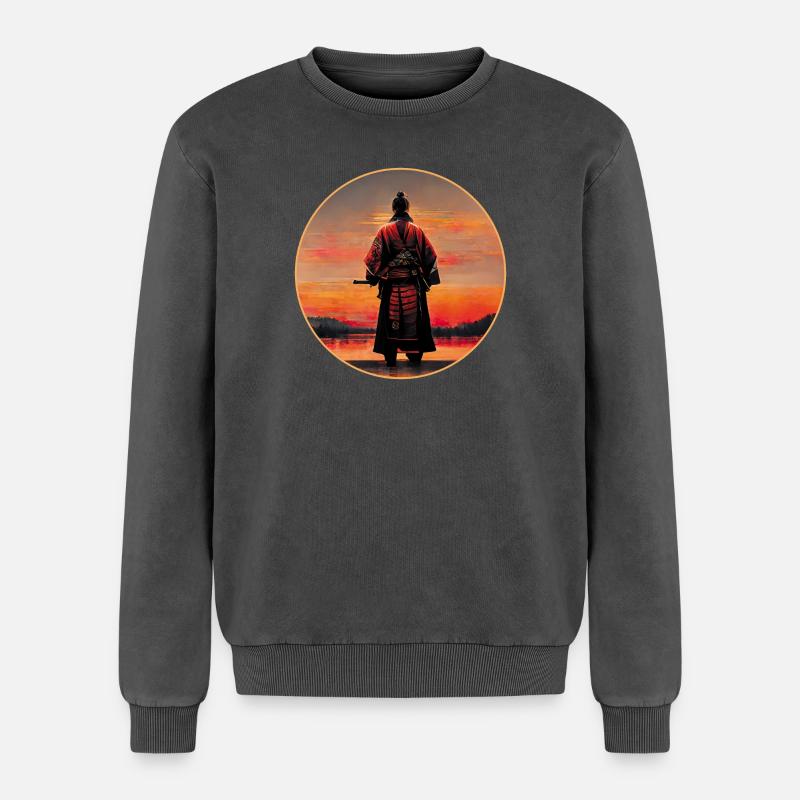 Samurai Warrior - Relaxed Unisex Premium Acid Washed Sweatshirt - acid washed black