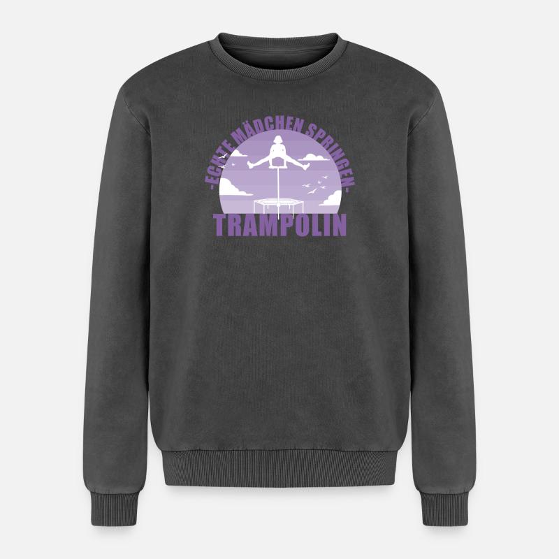 Echte Mädchen springen Trampolin Geschenk - Relaxed Unisex Premium Acid-Washed Sweatshirt - Schwarz Acid Wash