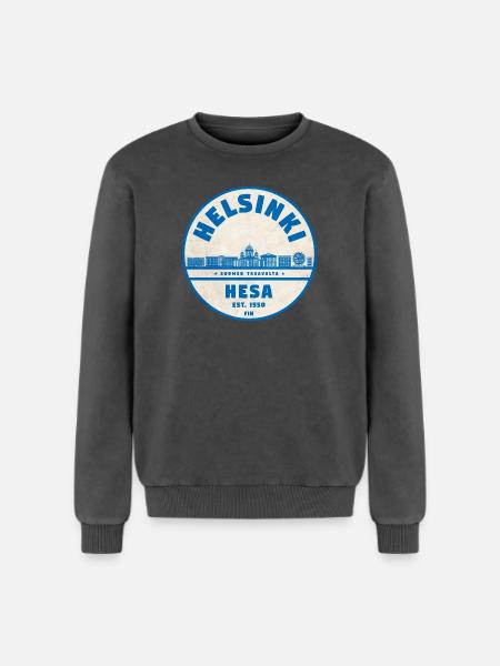 Helsinki Skyline Emblem 1550 - Relaxed Unisex Premium Acid Washed Sweatshirt - acid washed black