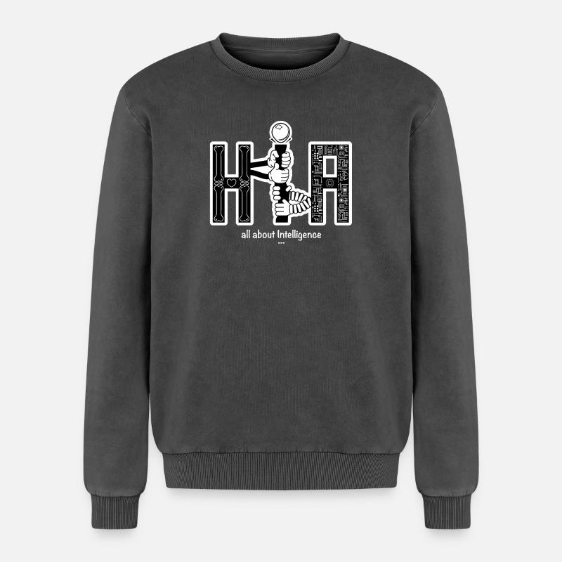 Human vs Artificial Intelligence - Relaxed Unisex Premium Acid Washed Sweatshirt - acid washed black