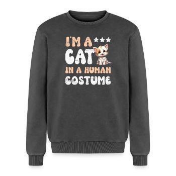 Katze Katzen - Relaxed Unisex Premium Acid-Washed Sweatshirt - Schwarz Acid Wash - Vorne - AI Model Female 172 dark (172cm) & AI Model Male 178 light (178cm)