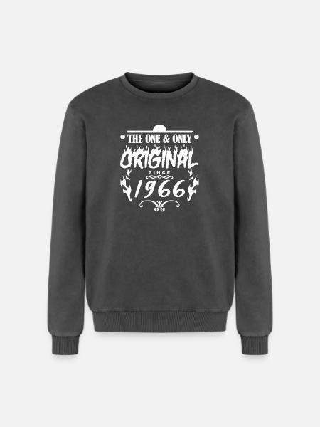 1966 - Bouwjaar 1966 - Geboren 1966 - Unisex Premium acid-wash sweater van katoen - zwart zuurgewassen