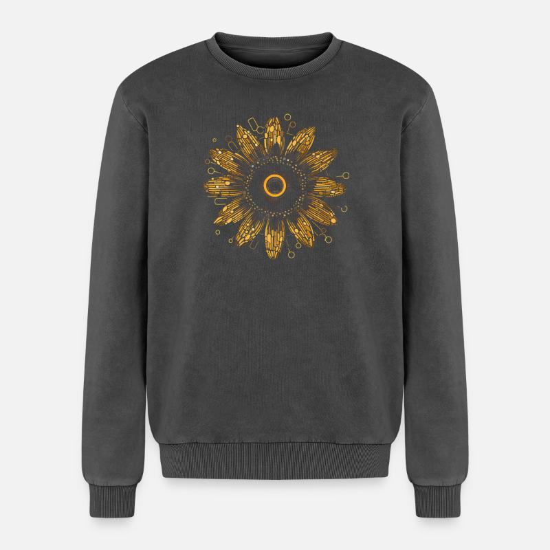 Boho Sunflower Mandala Pattern - Relaxed Unisex Premium Acid Washed Sweatshirt - acid washed black