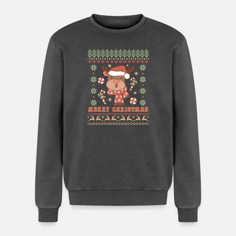 Pull de Noël moche - Sweatshirt unisexe Premium acid-wash en coton - noir délavé acide