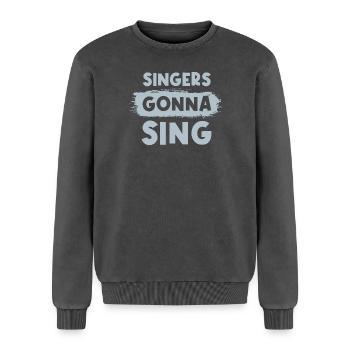 Singers gonna sing - Relaxed Unisex Premium Acid-Washed Sweatshirt - Schwarz Acid Wash - Vorne - AI Model Female 172 dark (172cm) & AI Model Male 178 light (178cm)