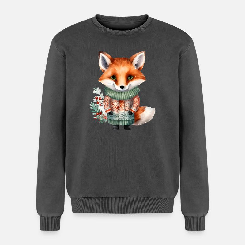 Winterfuchs im Pullover - Relaxed Unisex Premium Acid-Washed Sweatshirt - Schwarz Acid Wash