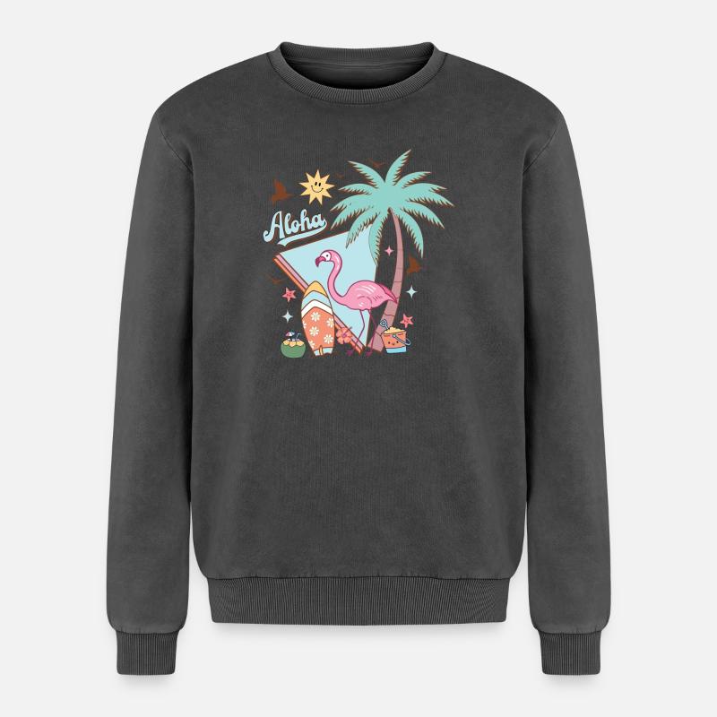 Aloha Summer - Relaxed Unisex Premium Acid Washed Sweatshirt - acid washed black
