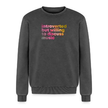 Musik Musik Musik - Relaxed Unisex Premium Acid-Washed Sweatshirt - Schwarz Acid Wash - Vorne - AI Model Female 172 dark (172cm) & AI Model Male 178 light (178cm)