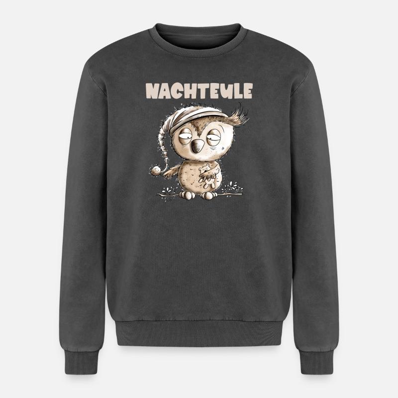 Drollige Nachteule Eule - Relaxed Unisex Premium Acid-Washed Sweatshirt - Schwarz Acid Wash