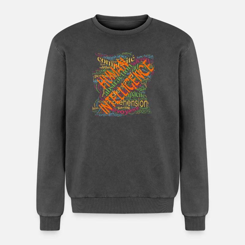 Human Intelligence Cloud - Relaxed Unisex Premium Acid Washed Sweatshirt - acid washed black