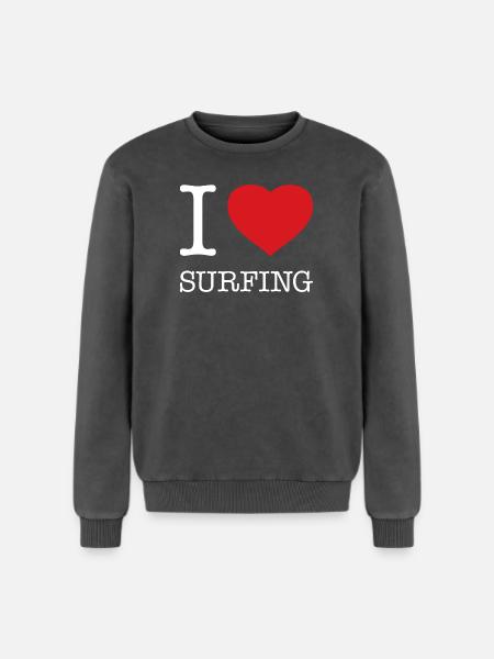 I LOVE SURFING - Relaxed Unisex Premium Acid Washed Sweatshirt - acid washed black