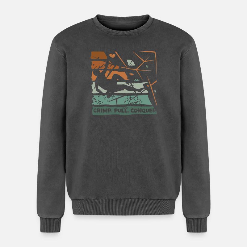 Bouldering – Crimping. Pull. Conquer. - Relaxed Unisex Premium Acid Washed Sweatshirt - acid washed black