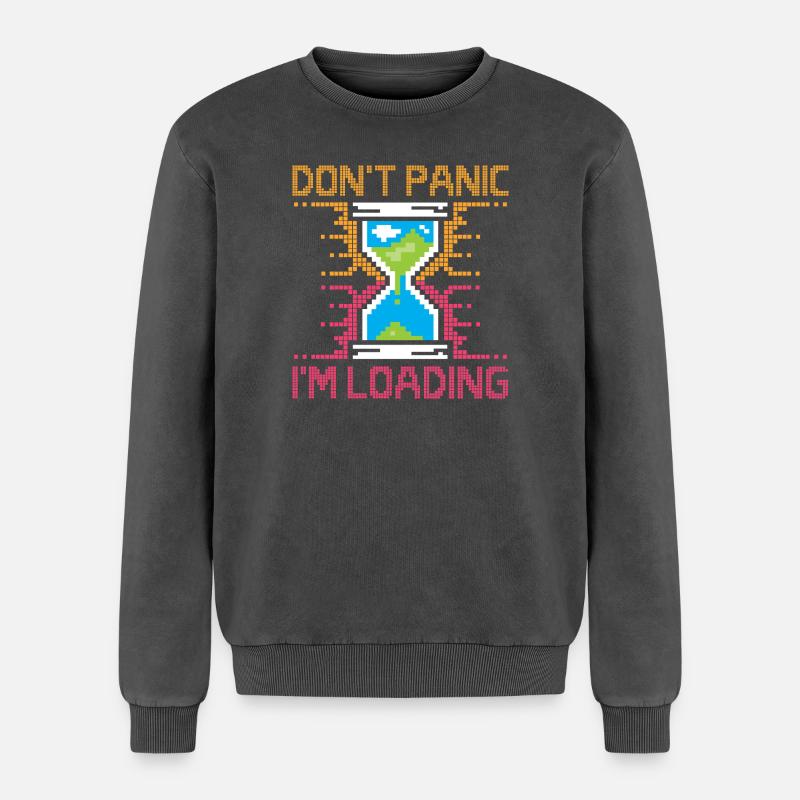 Don't Panic – Pixel Loading Hourglass - Relaxed Unisex Premium Acid Washed Sweatshirt - acid washed black
