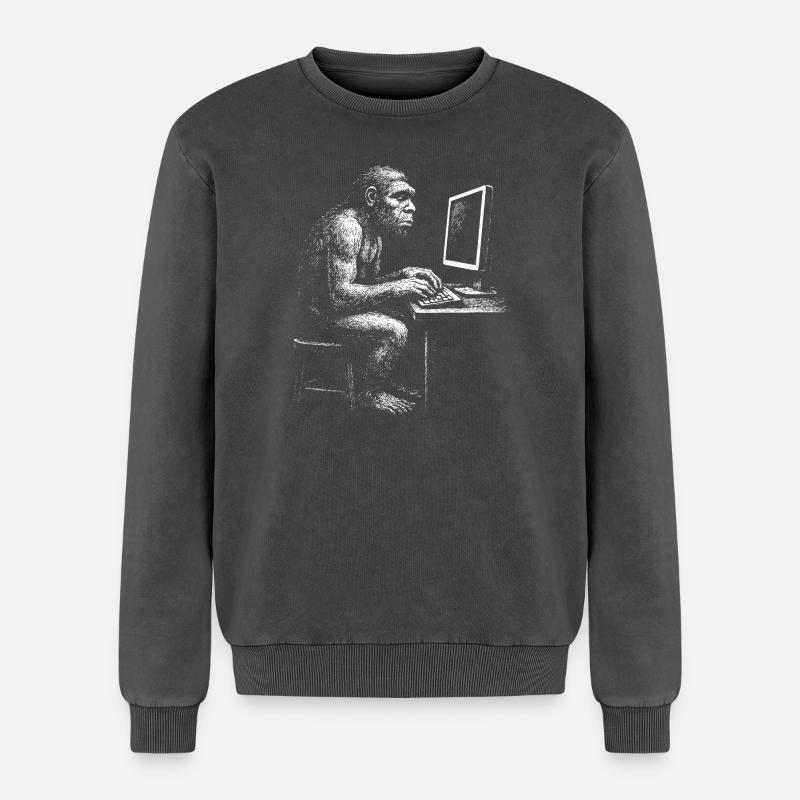 Digital Coder Homo Erectus gift - Relaxed Unisex Premium Acid Washed Sweatshirt - acid washed black