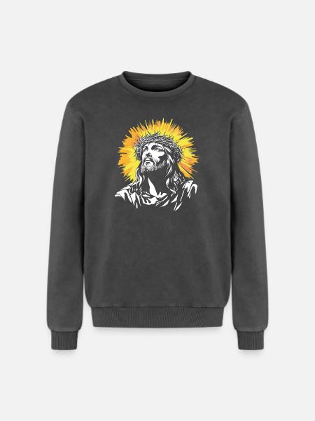 Holy Jesus Christ motif - Relaxed Unisex Premium Acid Washed Sweatshirt - acid washed black