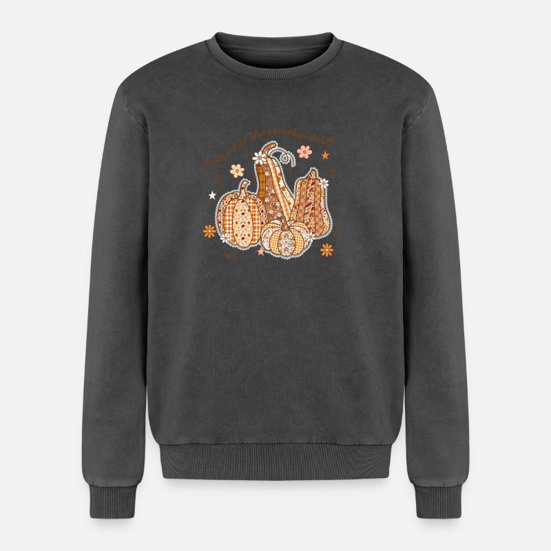Patchwork Pumpkin Patch - Relaxed Unisex Premium Acid Washed Sweatshirt - acid washed black