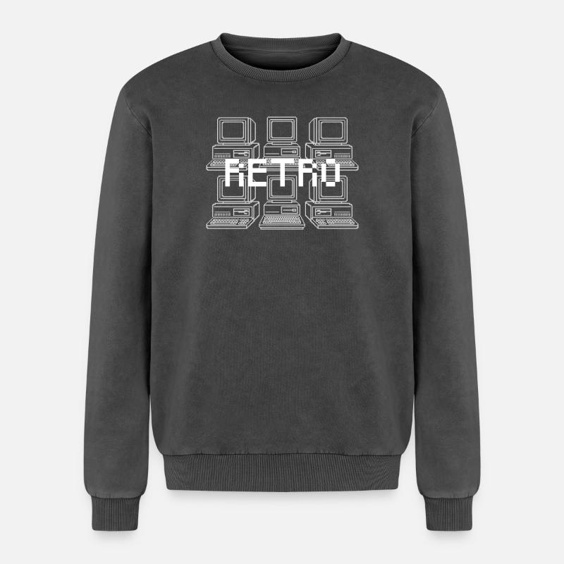 Retro Computer Grid Techno - Relaxed Unisex Premium Acid-Washed Sweatshirt - Schwarz Acid Wash