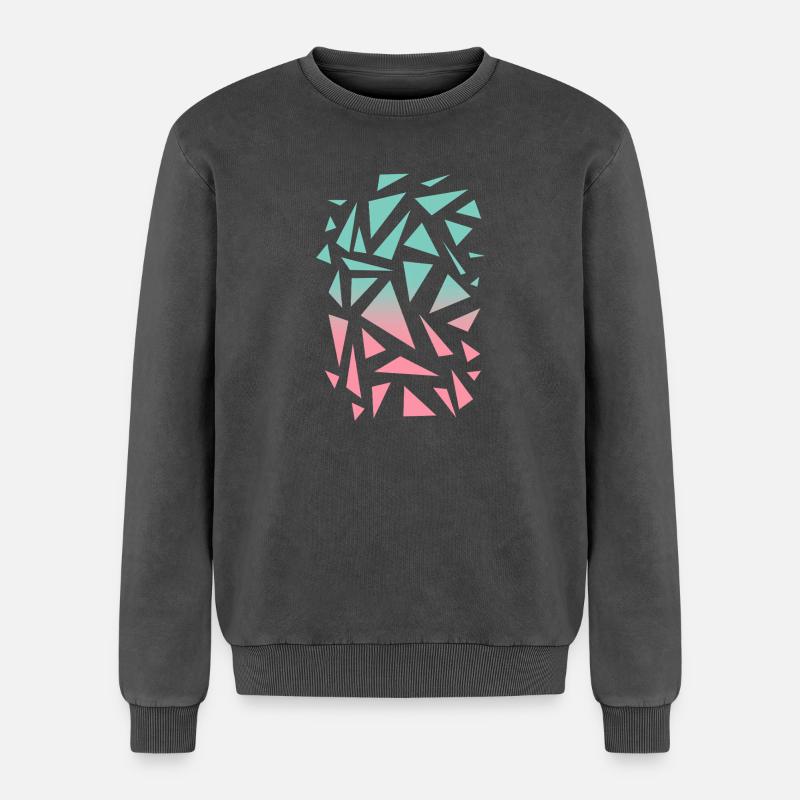 Triangle Pattern - Turquoise Pink - Relaxed Unisex Premium Acid Washed Sweatshirt - acid washed black