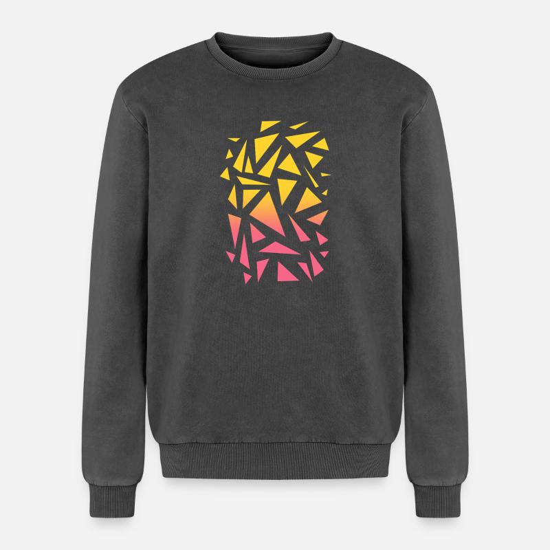 Triangle Pattern - Yellow Red - Relaxed Unisex Premium Acid Washed Sweatshirt - acid washed black