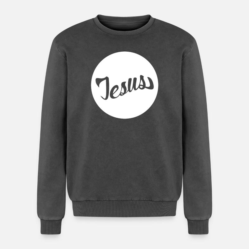Jesus Scripture in a Circle - Relaxed Unisex Premium Acid Washed Sweatshirt - acid washed black
