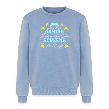 Silent Night Gaming Night All Calm Screens Bright - Relaxed Unisex Premium Acid-Washed Sweatshirt - Blau Acid Wash - Vorne - AI Model Female 172 dark (172cm) & AI Model Male 178 light (178cm)
