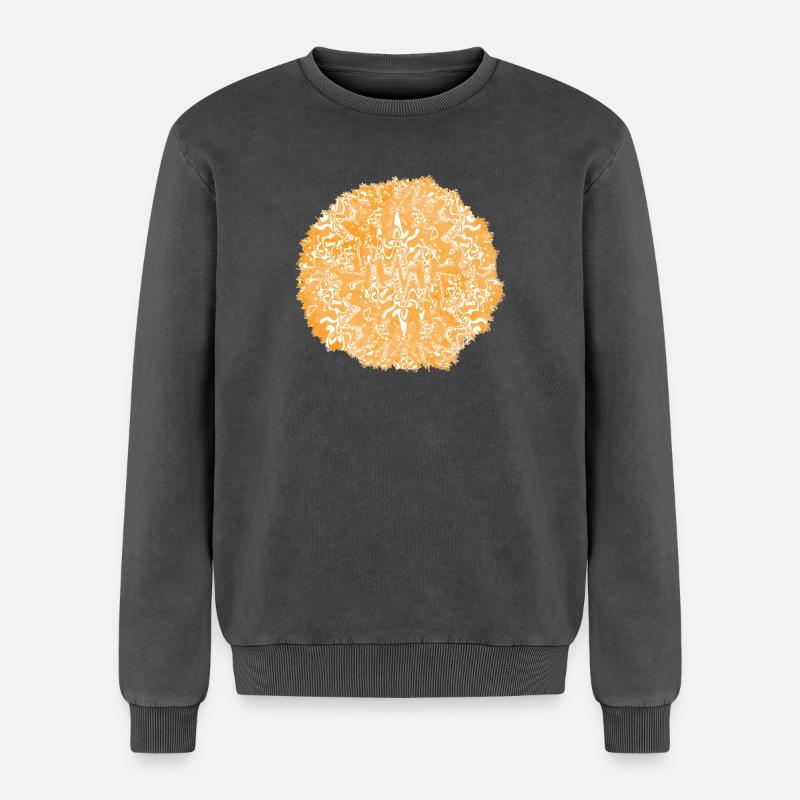 Orange tie-dye circle pattern - Relaxed Unisex Premium Acid Washed Sweatshirt - acid washed black