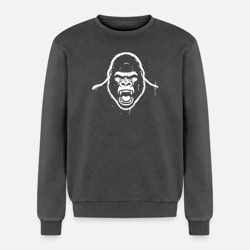 wuetender-gorilla-stencil-grunge-vector_path12 - Relaxed Unisex Premium Acid-Washed Sweatshirt - Schwarz Acid Wash