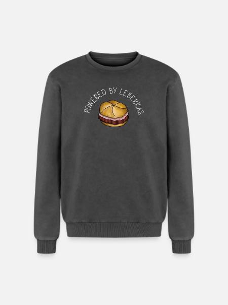 Powered by Leberkas – Leberkäse Spruch - Relaxed Unisex Premium Acid Washed Sweatshirt - acid washed black