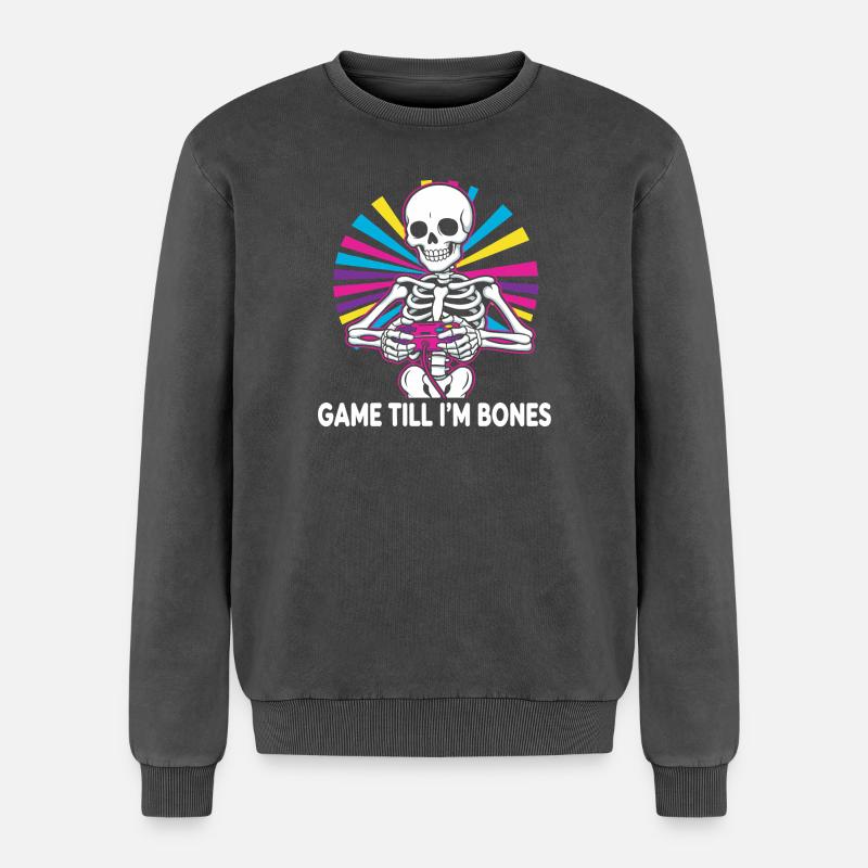 Game Till Bones Skeleton Controller - Relaxed Unisex Premium Acid-Washed Sweatshirt - Schwarz Acid Wash