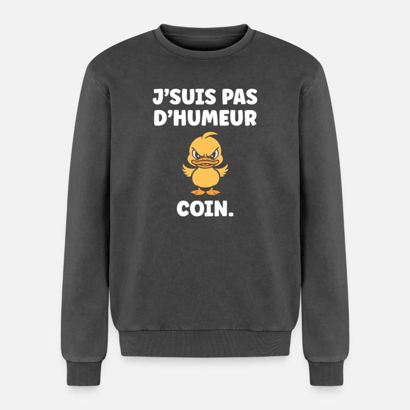 Grumpy Duck MÜNZ - Relaxed Unisex Premium Acid-Washed Sweatshirt - Schwarz Acid Wash