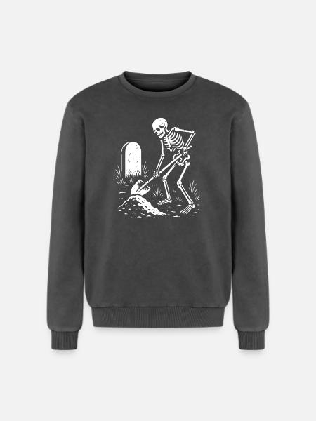 Skeleton Digging in Graveyard - Relaxed Unisex Premium Acid Washed Sweatshirt - acid washed black