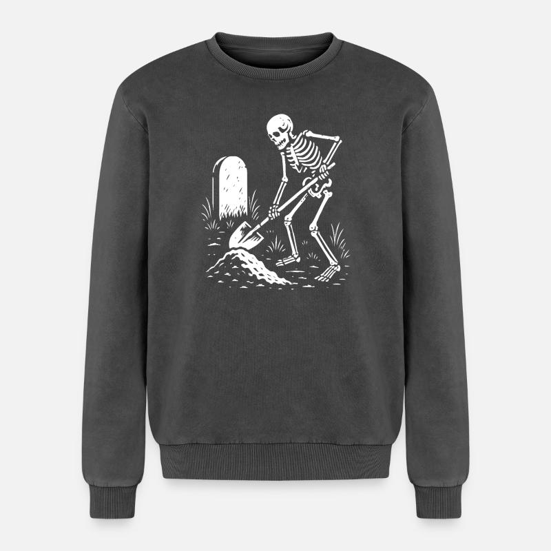 Skeleton Digging in Graveyard - Relaxed Unisex Premium Acid Washed Sweatshirt - acid washed black