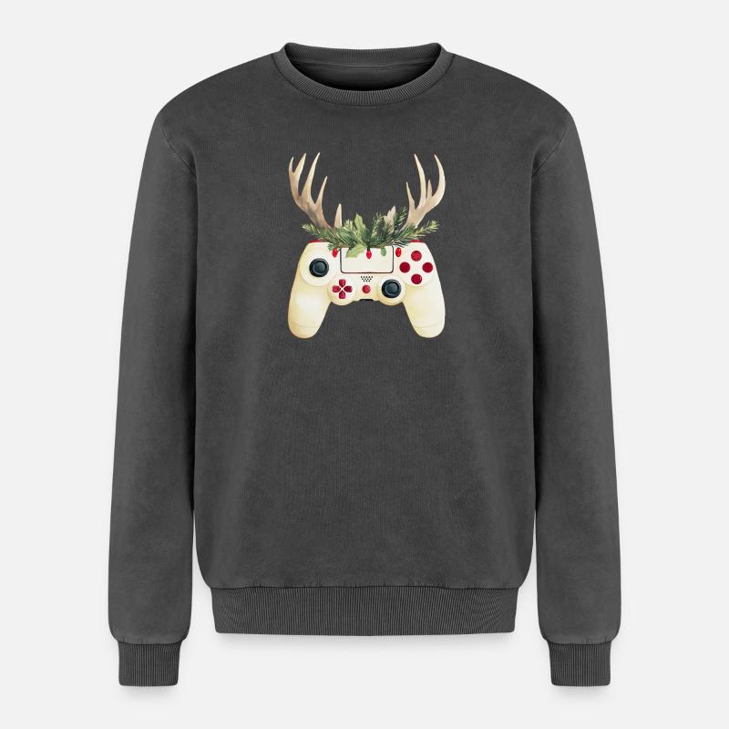Weihnachtscontroller mit Hirschgeweih - Relaxed Unisex Premium Acid-Washed Sweatshirt - Schwarz Acid Wash
