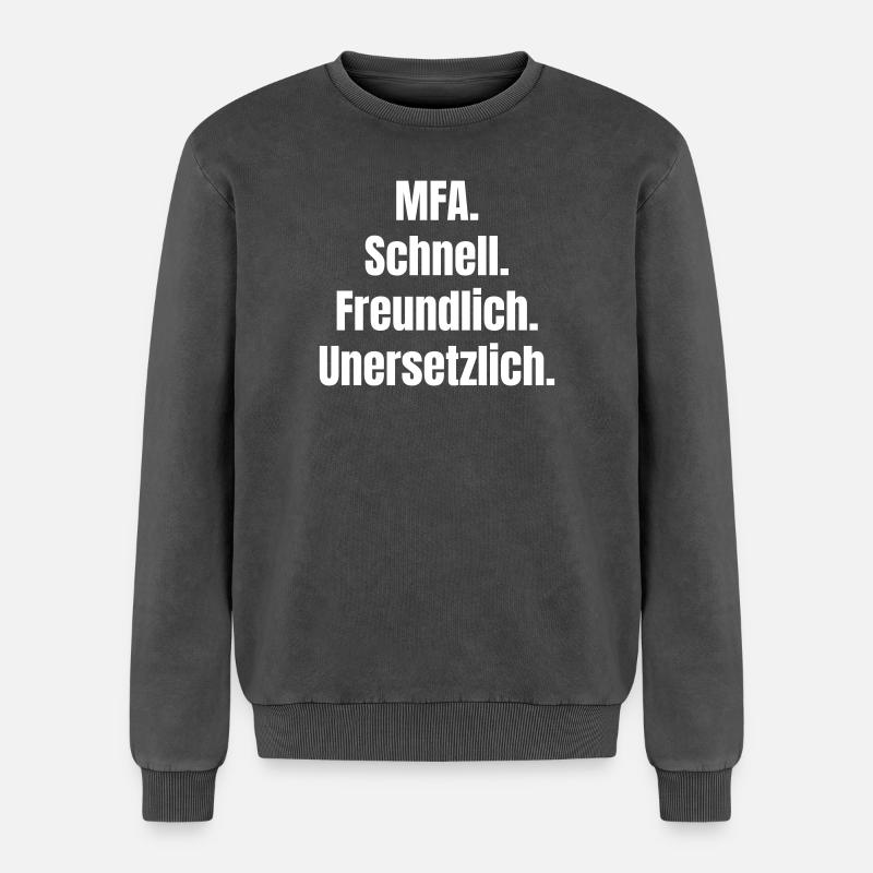 MFA: Fast, friendly, irreplaceable - Relaxed Unisex Premium Acid Washed Sweatshirt - acid washed black
