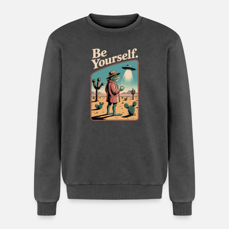 Be Yourself Cool Toad - Relaxed Unisex Premium Acid Washed Sweatshirt - acid washed black