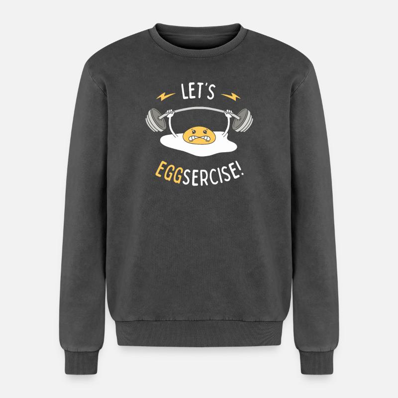 Let's Eggsercise! - Relaxed Unisex Premium Acid Washed Sweatshirt - acid washed black