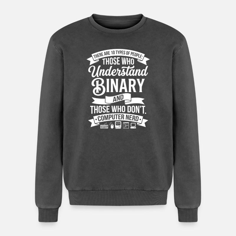 Binary Understander: Nerd Saying Shirt - Relaxed Unisex Premium Acid Washed Sweatshirt - acid washed black