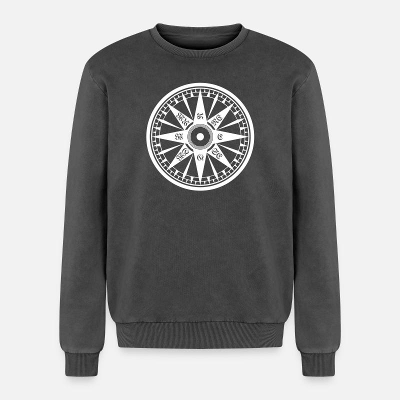 Compass – Wind Rose, Ship's Compass - Relaxed Unisex Premium Acid Washed Sweatshirt - acid washed black