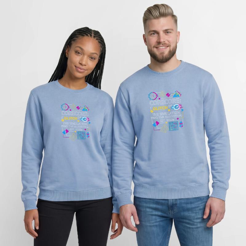 Corecore Glitch Simulation Algorithm Collage Relaxed Unisex Premium Acid Washed Sweatshirt