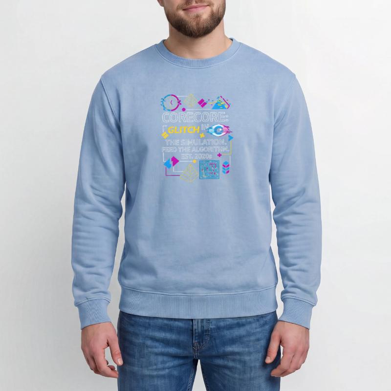 Corecore Glitch Simulation Algorithm Collage Relaxed Unisex Premium Acid Washed Sweatshirt