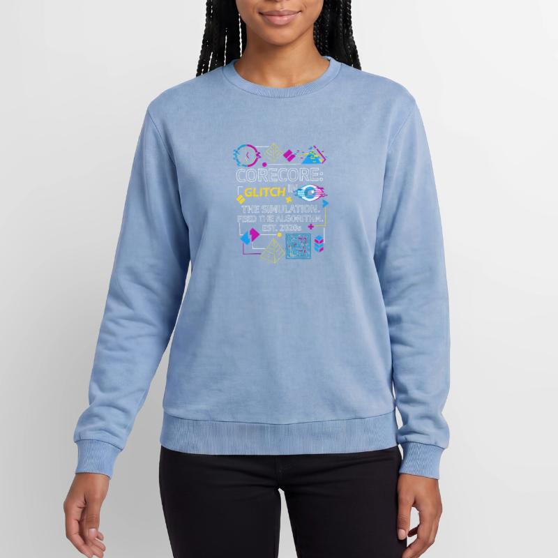 Corecore Glitch Simulation Algorithm Collage Relaxed Unisex Premium Acid Washed Sweatshirt
