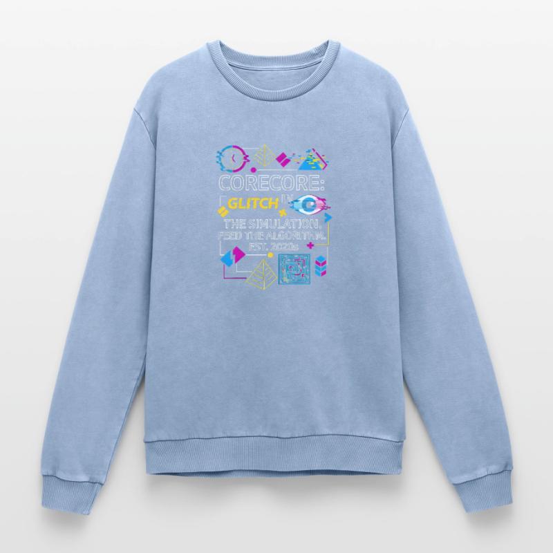 Corecore Glitch Simulation Algorithm Collage Relaxed Unisex Premium Acid Washed Sweatshirt