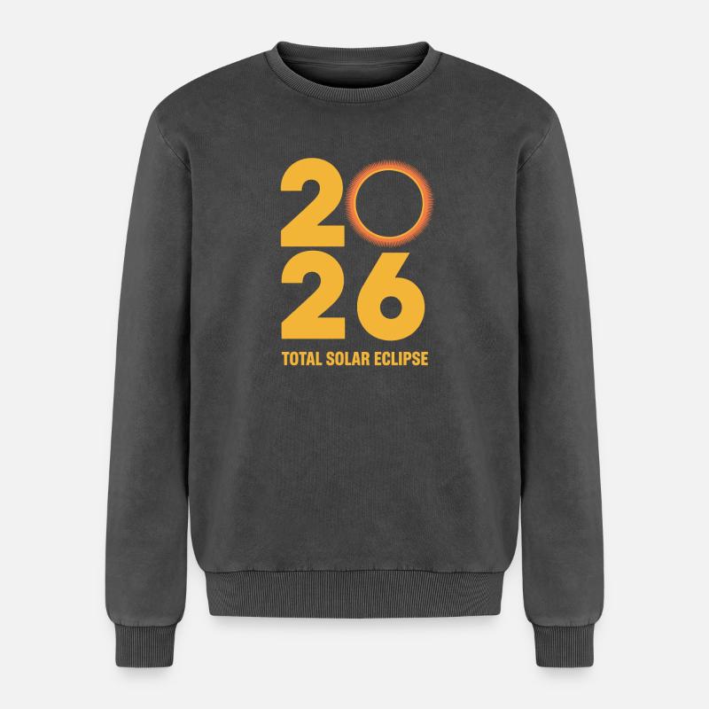 2026 Total Solar Eclipse Path Retro - Relaxed Unisex Premium Acid-Washed Sweatshirt - Schwarz Acid Wash