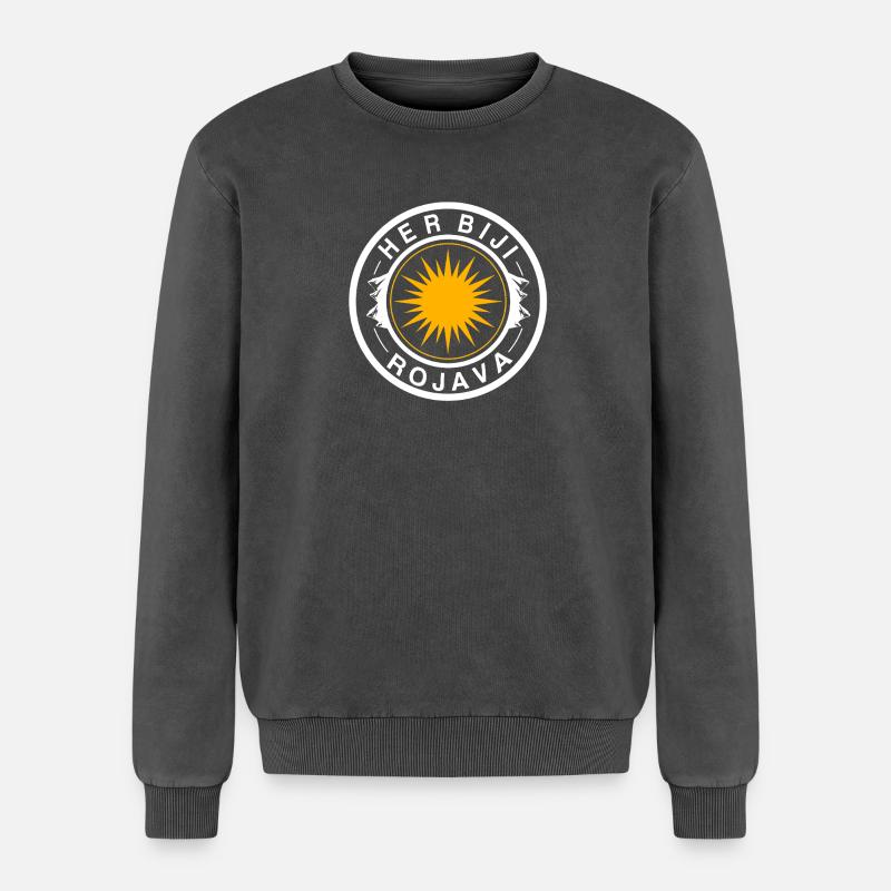 Rojava - Relaxed Unisex Premium Acid Washed Sweatshirt - acid washed black
