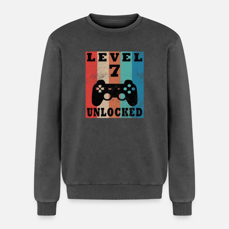 Level 7 freigeschaltet Retro-Controller - Relaxed Unisex Premium Acid-Washed Sweatshirt - Schwarz Acid Wash