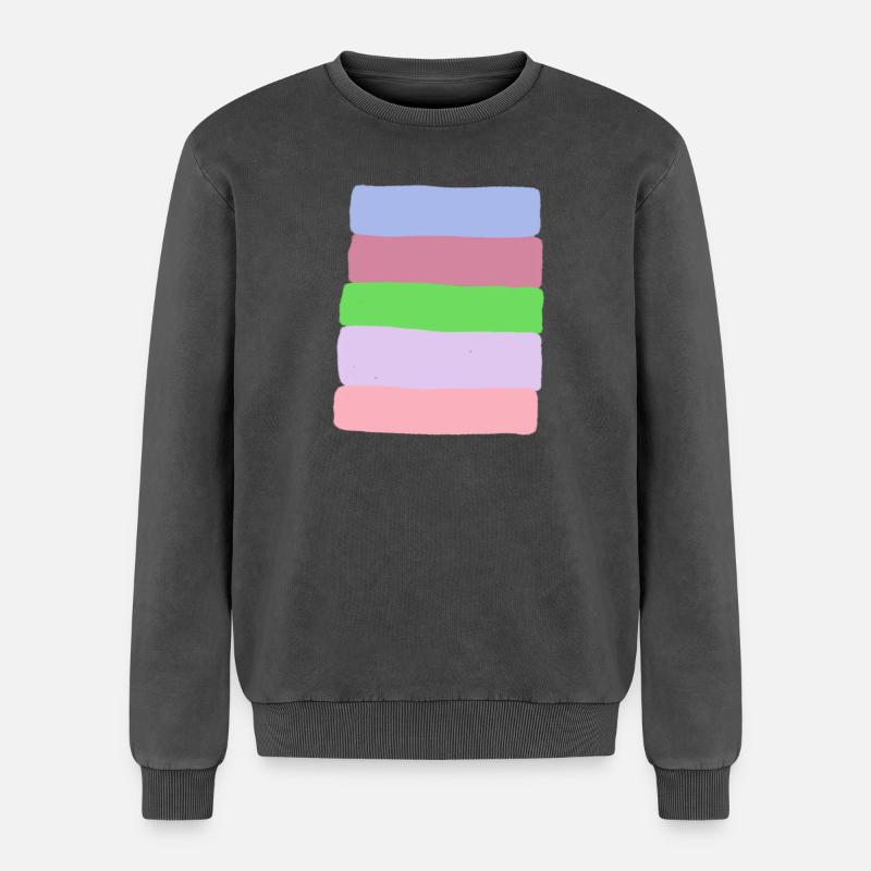 Pastel Stripe Stack - Relaxed Unisex Premium Acid Washed Sweatshirt - acid washed black