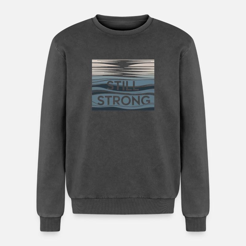 Still Strong Wave Pattern - Relaxed Unisex Premium Acid Washed Sweatshirt - acid washed black